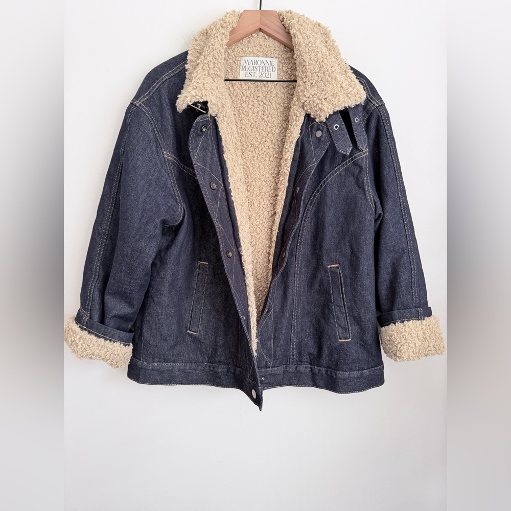 Maronnie faux Sherpa shearling denim jacket snap buttons